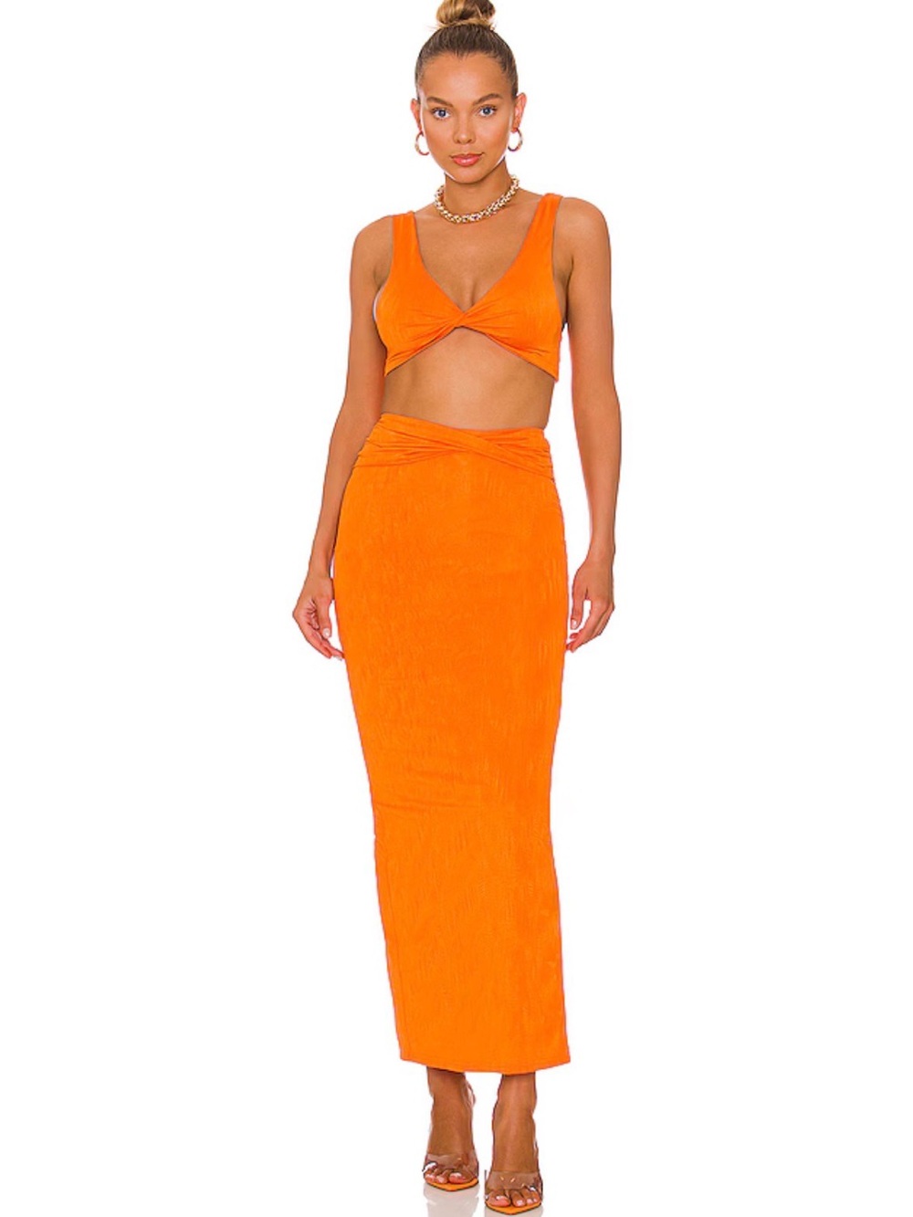 NWT revolve superdown Joana maxi skirt set two piece in tangerine orange
